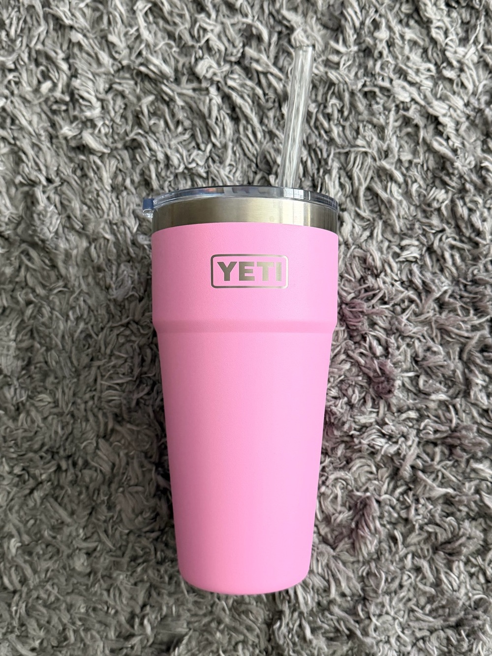 Yeti Pink Insulated Tumbler with Clear Straw